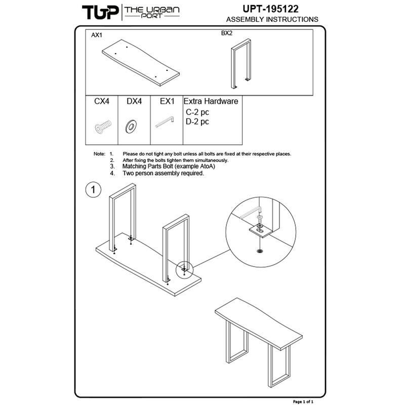 The Urban Port Industrial Wooden Live Edge Desk with Metal Sled Leg Support, Brown and Black