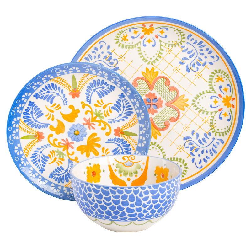 Laurie Gates Tierra Tile 12 Piece Round Stoneware Dinnerware Set in Assorted Designs