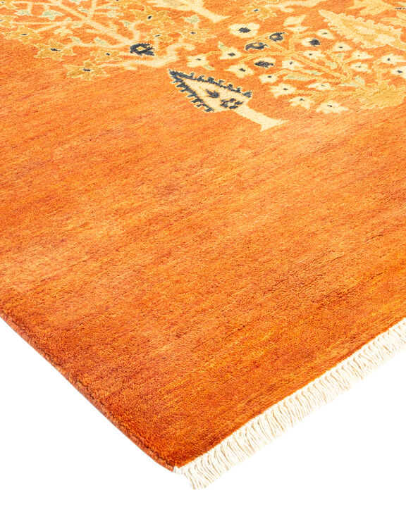 Eclectic, One-of-a-Kind Hand-Knotted Area Rug  - Orange, 9' 0" x 12' 2"