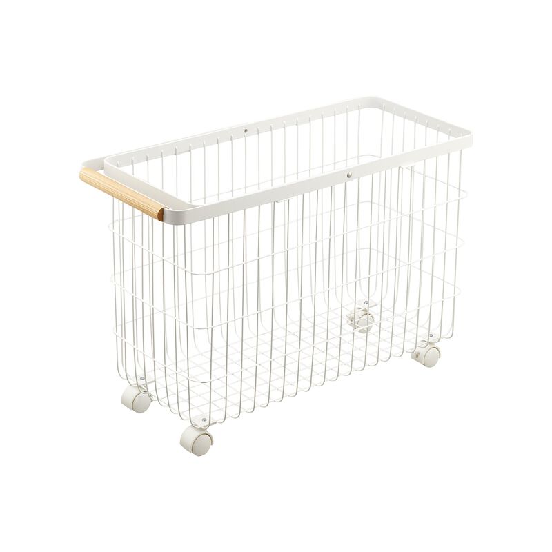 Rolling Wire Basket (15" H)  - Steel + Wood image number 0