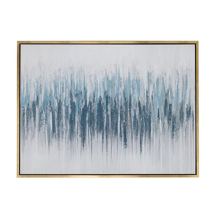 Dimy 35 x 47 Wall Art, Abstract Oil Painting, Landscape Fissure, White Blue - Benzara