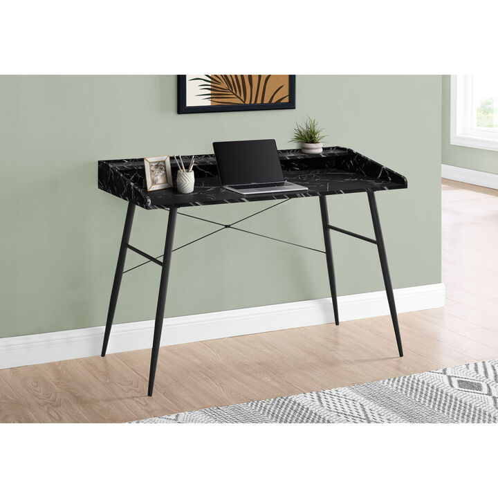 Monarch Specialties I 7542 Computer Desk, Home Office, Laptop, Storage Shelves, 48"L, Work, Metal, Laminate, Black Marble Look, Contemporary, Modern