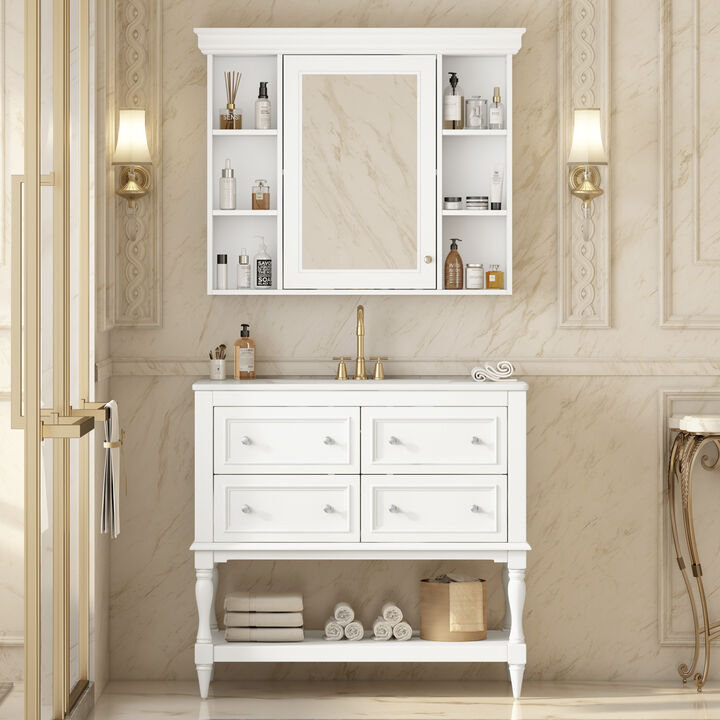 Merax Bathroom Vanity Set with Ceramic Sink & Mirror Cabinet