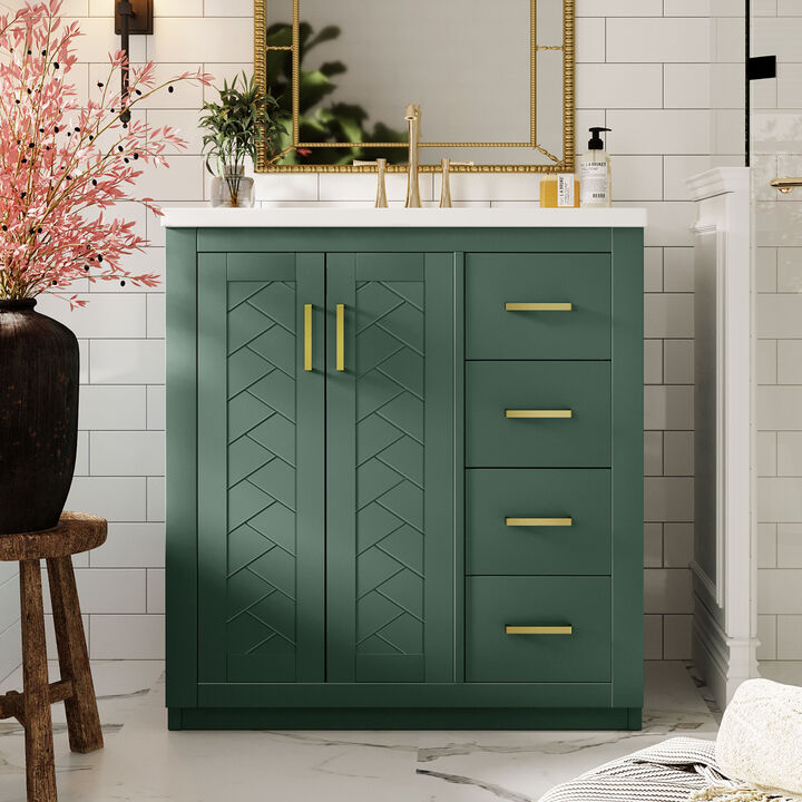 Merax Bathroom Vanity Cabinet with Undermount Ceramic Sink, 3 Drawers, Spacious Cabinet