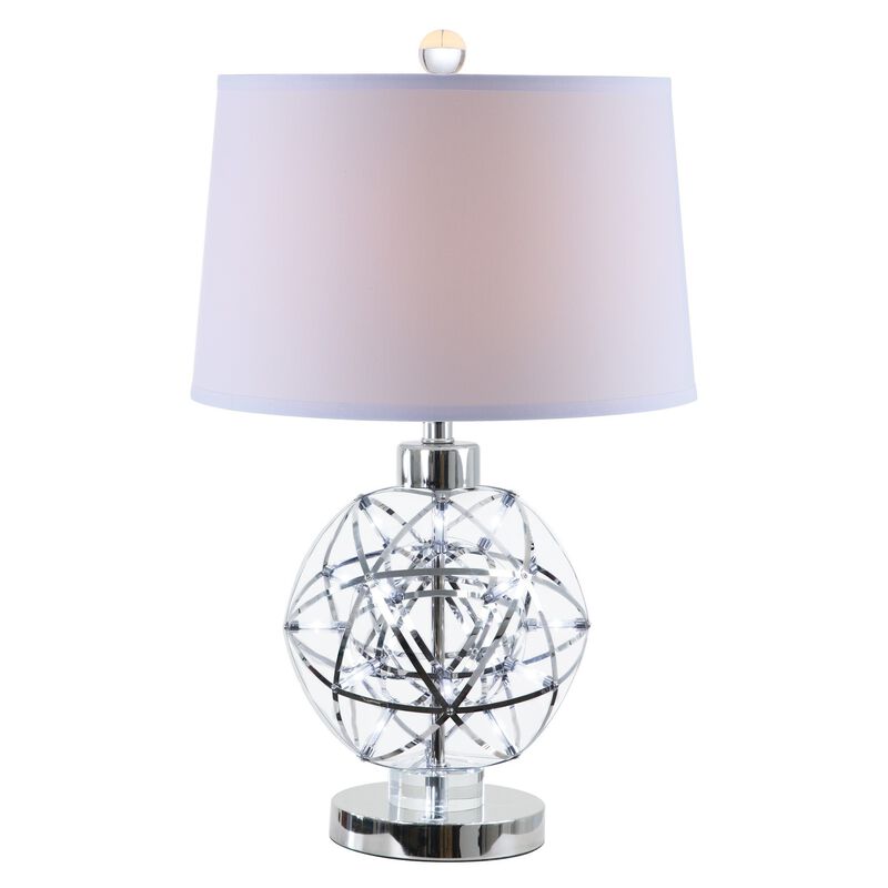 Cue 25 Inch Table Lamp, Empire Fabric Shade, Accent Nickel Round Base - Benzara