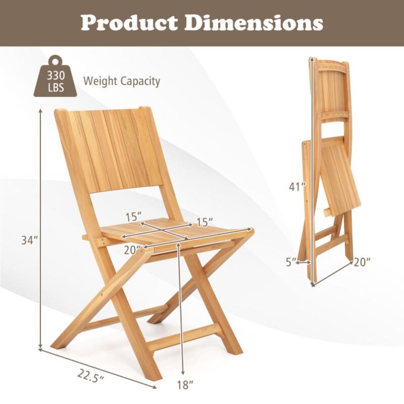 Hivvago 2 Pieces Teak Wood Outdoor Dining Chairs with Slatted Seat