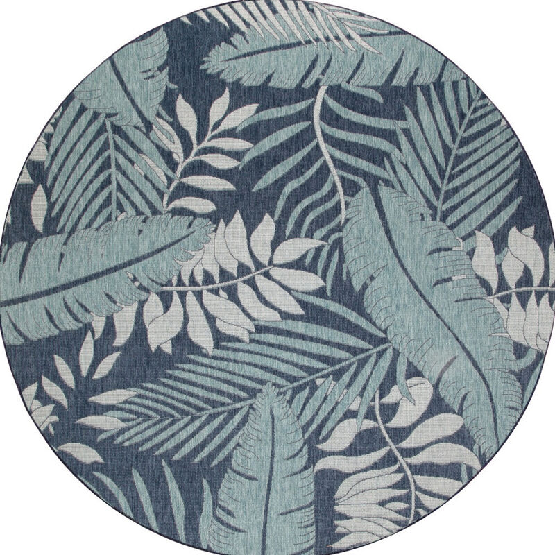 HomeRoots 4' Navy Blue Round Floral Indoor Outdoor Area Rug image number 0