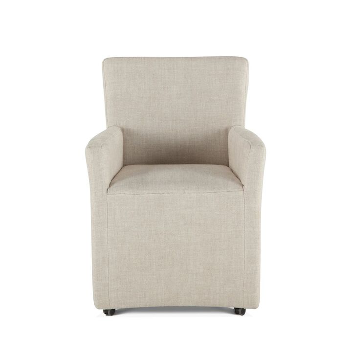 World Interiors Lily Off-White Linen Wheeled Armchair