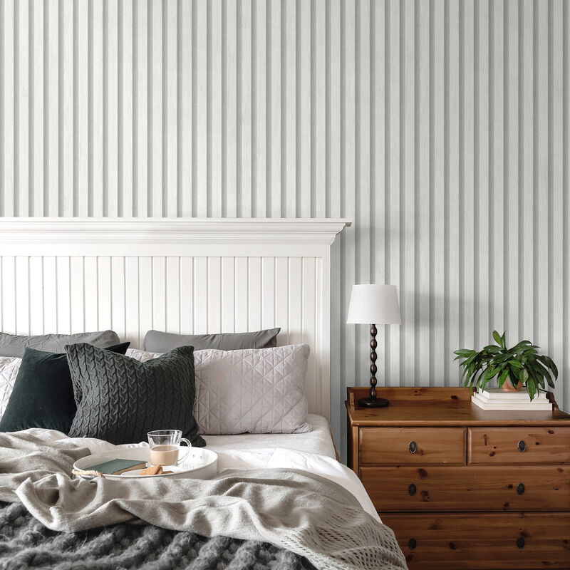 Millard White Wood Slats Wallpaper image number 1