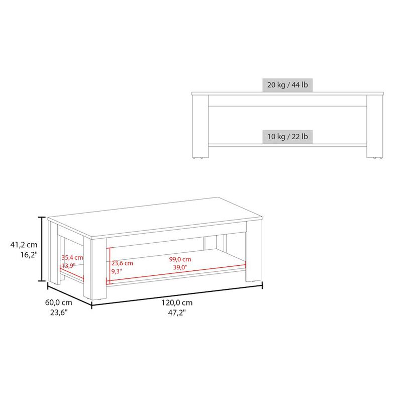 Tuhome Cecil Coffee Table with Open Storage Shelf for Decor, Modern Design, Natural Oak
