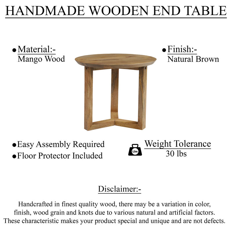 Nina 18.5" Round Handcrafted Side End Table | Natural Brown Mango Wood