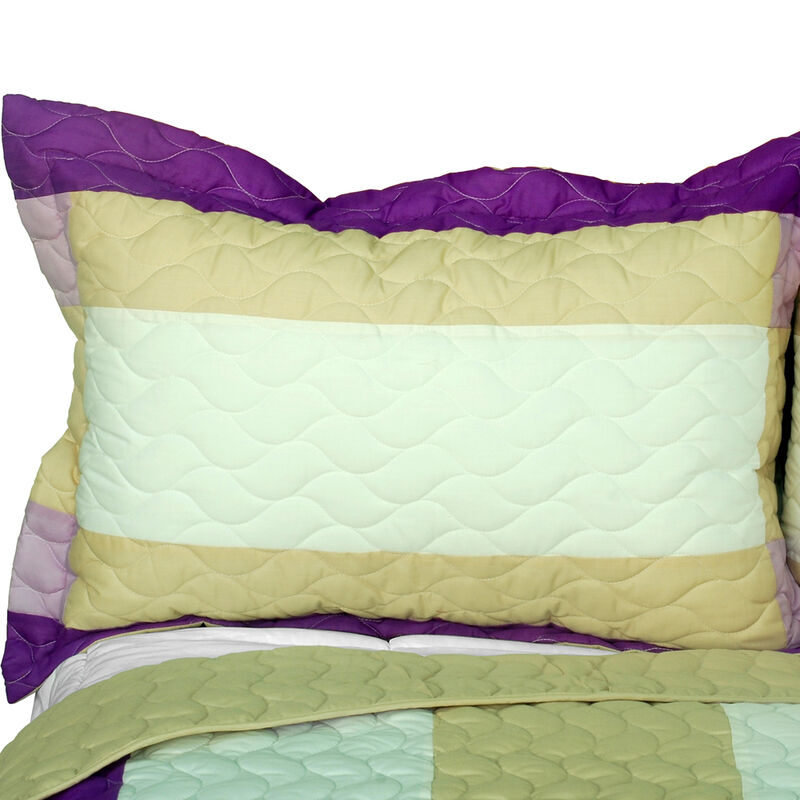 Decorative Waves of Rays Patchwork Quilt Set 3 Piece with Vermicelli Quilting-Purple image number 4