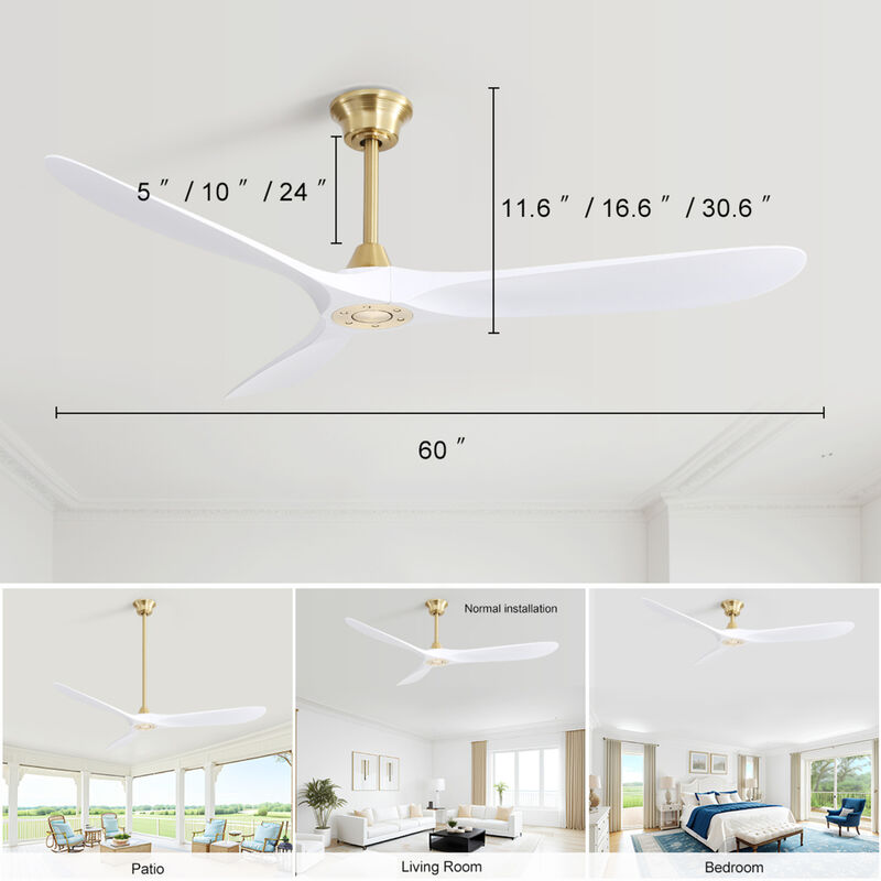 ELEMENT ACE 60 Inch Modern Ceiling Fan with 6 Speed Smart Remote Control, Reversible Quiet DC Motor Suitable for Bedroom, Living Room, Patio and Gazebo Use image number 2