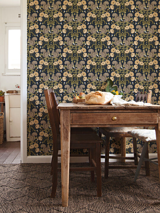 Kurre Dark Blue Woodland Damask Wallpaper (Set of 2)