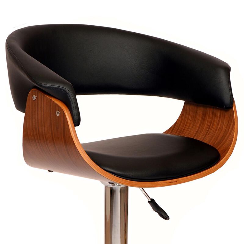 Hivvago 24 Inch Black And Brown Faux Leather And Solid Wood Swivel Low Back Adjustable Height Bar Chair