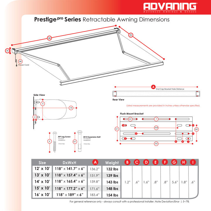 Advaning Prestige Pro Retractable Motorized 12'x10' Awning with Wind/Sun sensor