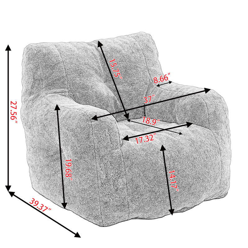 GOODSILO Soft Teddy Fabric Tufted Foam Bean Bag Chair with Ergonomic Backrest Design image number 2