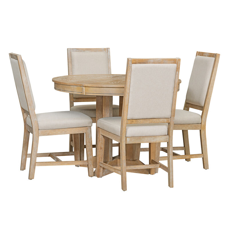 Merax 5-Piece Dining Set Extendable Round Table with Chairs