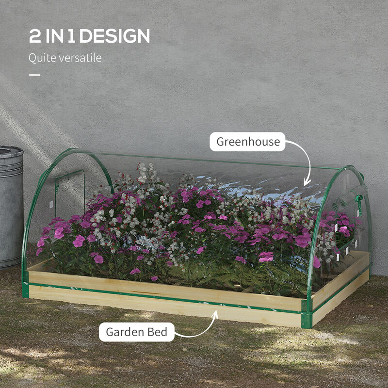 Hivvago Wooden Raised Planter Box with Greenhouse and Roll-Up Windows image number 3