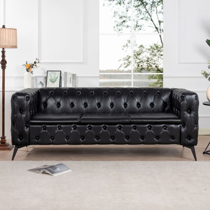 Cintco 84.06 Inch Chesterfield Tufted PU Leather 3‑Seat Sofa