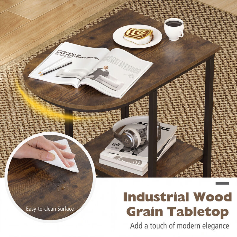 Modern C-Shaped Side Table with Storage Shelf for Sofa Use image number 5