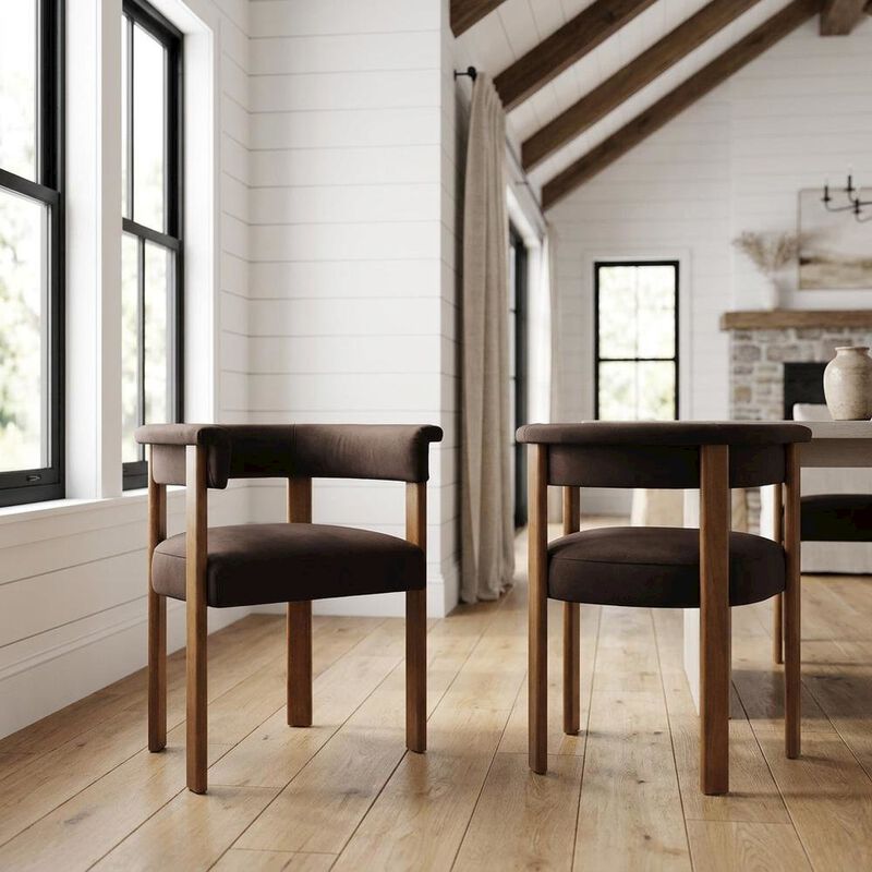 Performance Velvet Barrel Dining Chairs, Chocolate Brown Deep Brown, Set of 2 image number 4