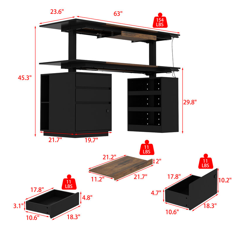 FUFU&GAGA Smart Adjustable Standing Desk with Fingerprint Lock, Height Memory, and Multi-Functional Storage, (24.3" W x 86.6" H x 11.8" D), Black