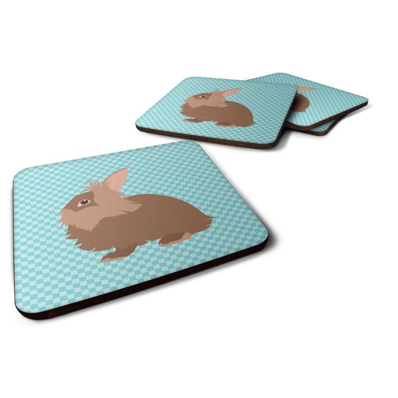 Caroline's Treasures Lionhead Rabbit Blue Check Decorative coasters, 3.5, Multicolor