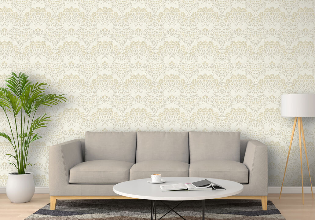 Penelope Light Yellow Floral Damask Wallpaper