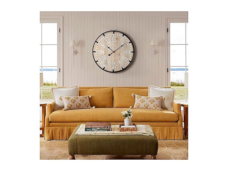 Farmhouse 24 Inch Extra Large Decor Wall Clock Metal Circle Oversized Wood Roman image number 2