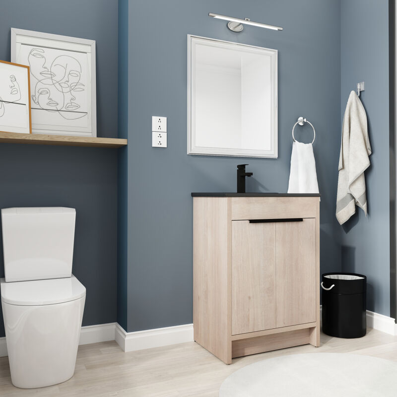 24 Inch Freestanding Bathroom Vanity with Black Ceramic Sink & 2 Soft-Close Cabinet Doors (BVB02424PLO-G-BL9060BK),W1286S