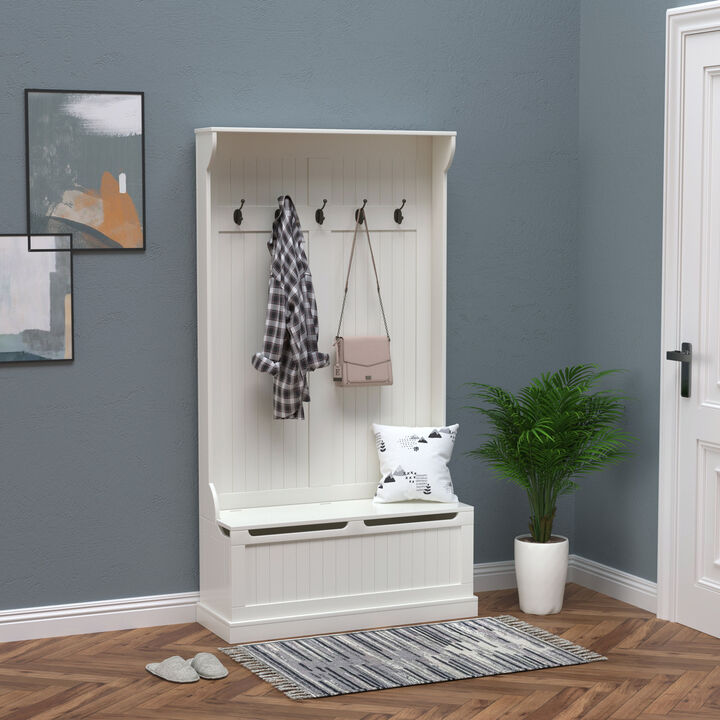 Hall Tree with Coat Hooks, Bench, and Storage for Entryway, Mudroom, or Foyer