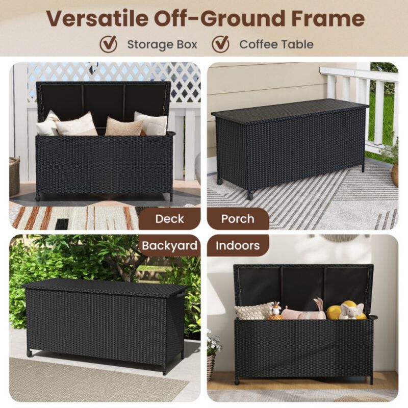 Indoor Outdoor 85 Gallon Storage Container with Waterproof Liner, Universal Wheels and PE Rattan image number 8