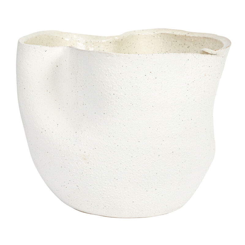 7.25 Inches Stoneware Ruffled Planter with Sand Finish and Reactive Glaze, Holds 4 Inches Pot, White image number 2