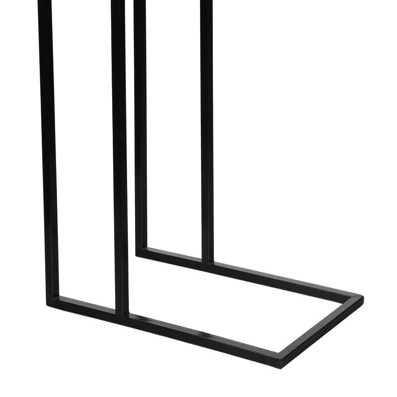 Caius 24.25" Designer Industrial Metal C-Shaped End Table and Side Couch Table with White Marble Top