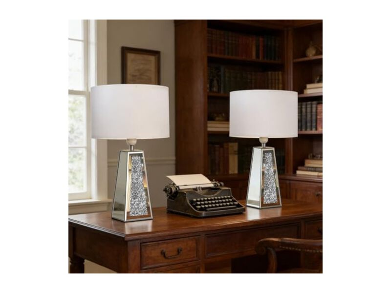 LED Modern Crystal Linen Table Lamps Set Of 2 For Living Room Bedroom Office image number 3