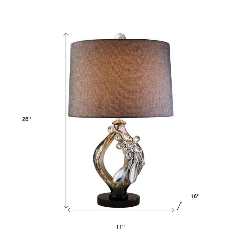 Hivvago Brown and Gold Faux Crystal Glam Accent Table Lamp