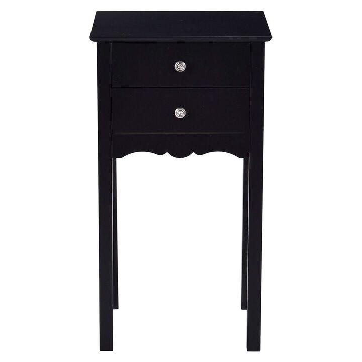 Elegant 2 Drawer End Table Nightstand Side Table in Black Wood Finish