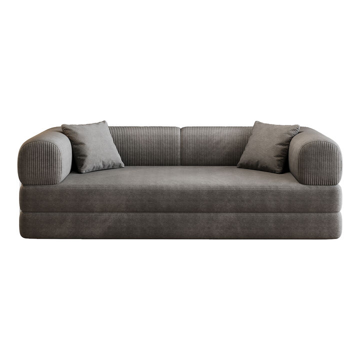 Whisen 78.8" Floor Sleeper Sofa, Corduroy Convertible Loveseat for Living Room Bedroom
