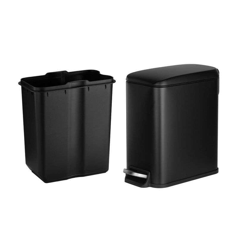 Slim Bathroom Trash Can, Steel Step Pedal Bin with Soft Close Lid - Black image number 9