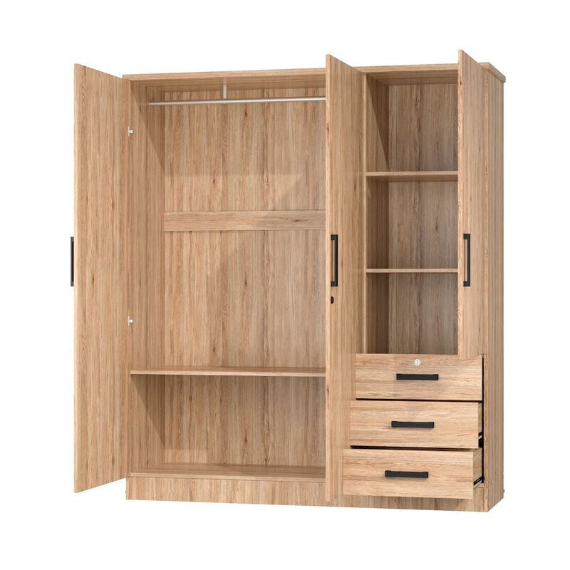 61"Wide Armoire Wardrobe Closet For Hanging With 3 Drawers & Shelves