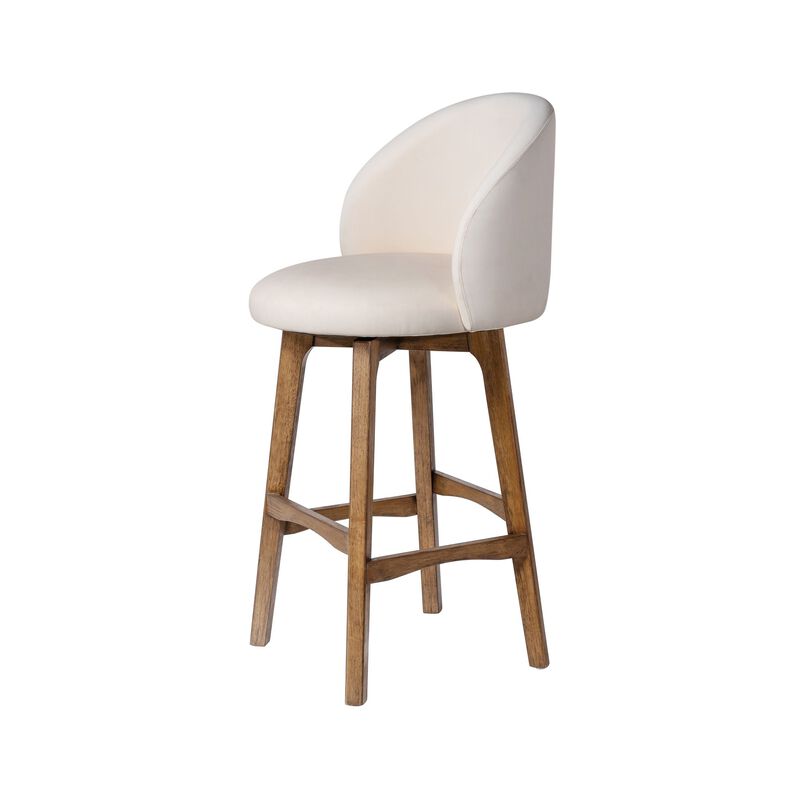 Gery Swivel Barstool Chair, Cream Fabric Seat with Natural Brown Legs image number 2