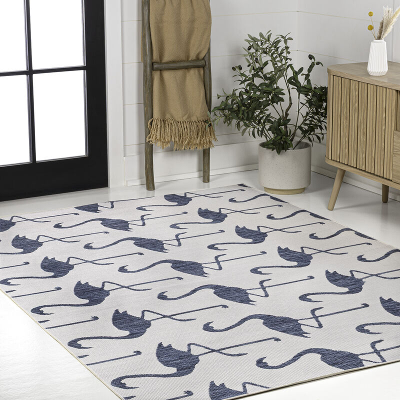 Liana Casual Coastal Flamingos Two-Tone Indoor/Outdoor Area Rug