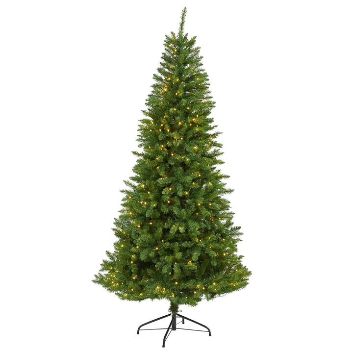 Nearly Natural Green Valley Fir Artificial Christmas Tree with Clear LED Lights Bendable Branches