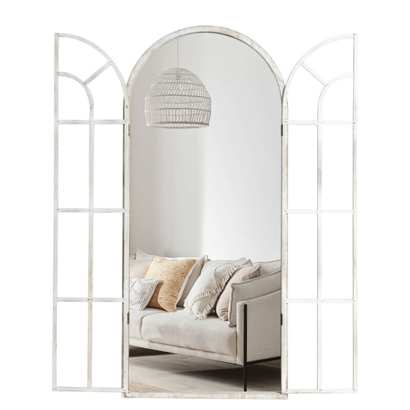 HomeRoots 71" White Solid Wood Arch Framed Full Length Mirror image number 3