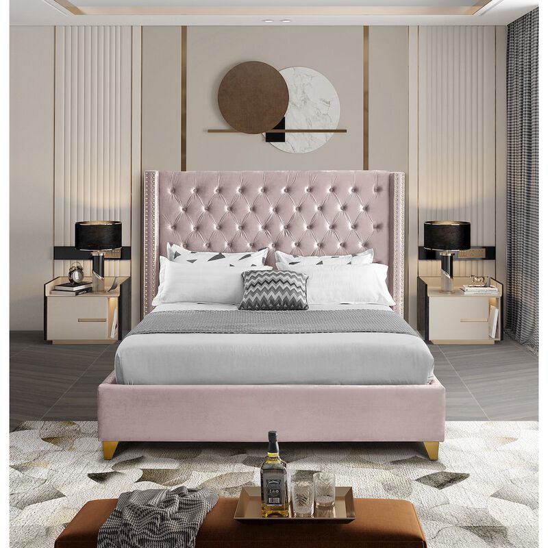 Meridian Furniture Barolo Pink Velvet Full Bed