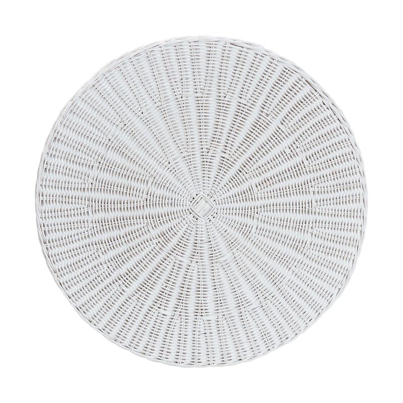 bali & pari Palm Bohemian White Scalloped Rattan End Table