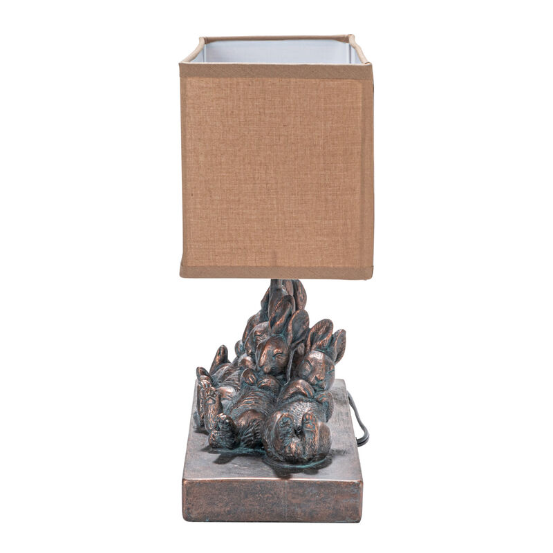 Resin Rabbit Table Lamp with Rectangle Linen Shade, Bronze Finish image number 5