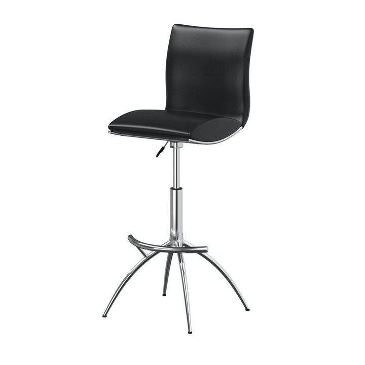 Deko 26-31 Inch Adjustable Height Barstool Chair, Set of 2, Chrome Black Faux Leather - Benzara