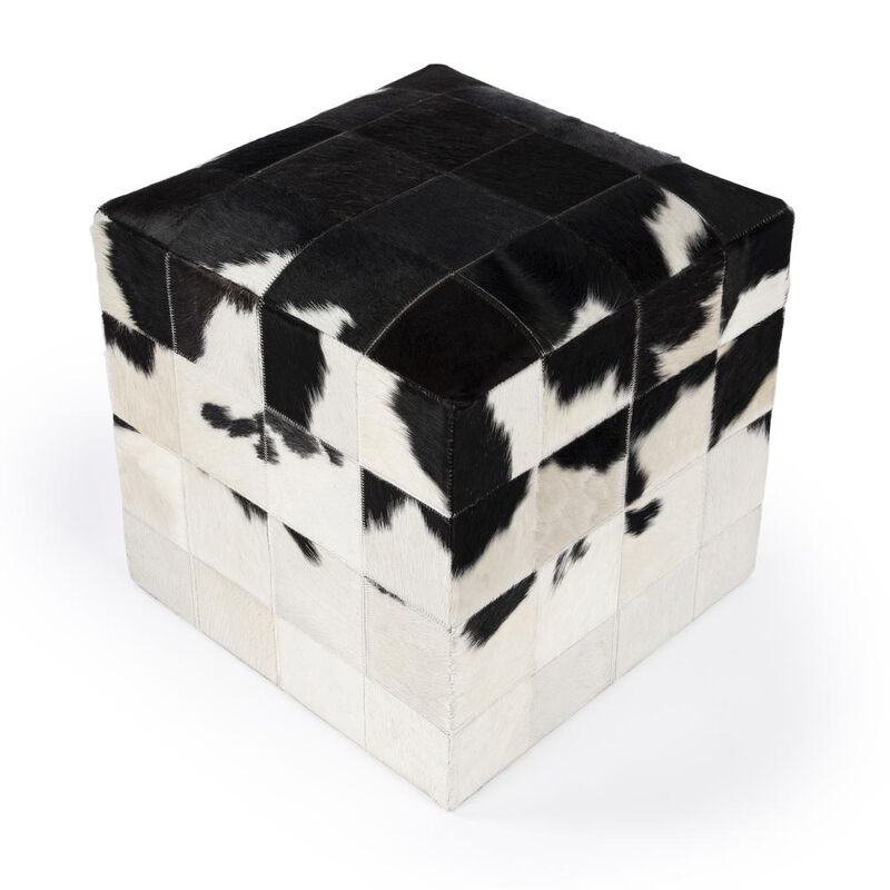 Butler Specialty Victorian Hair on Hide Cube Ottoman, Black and White image number 6
